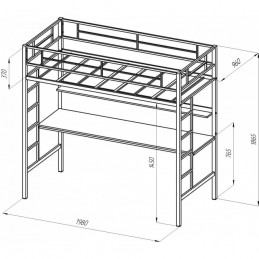 Кровать-чердак "Севилья 1" черный со столом