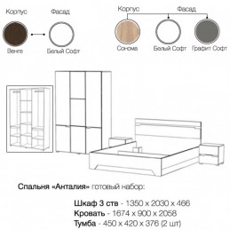 Спальня модульная "Анталия", Сонома – Белый Софт