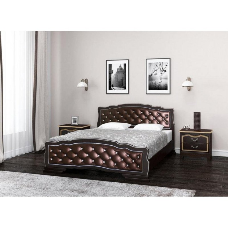 Кровать "Карина-10" 1,2 м, Орех темный, бриллиант кожа