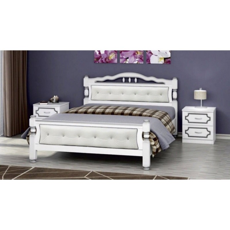 Кровать "Карина-11" 1,4 м, белый жемчуг, светлая кожа