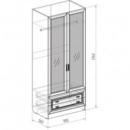 Шкаф "Аэлита" 2-х ств. с ящиками и зеркалом