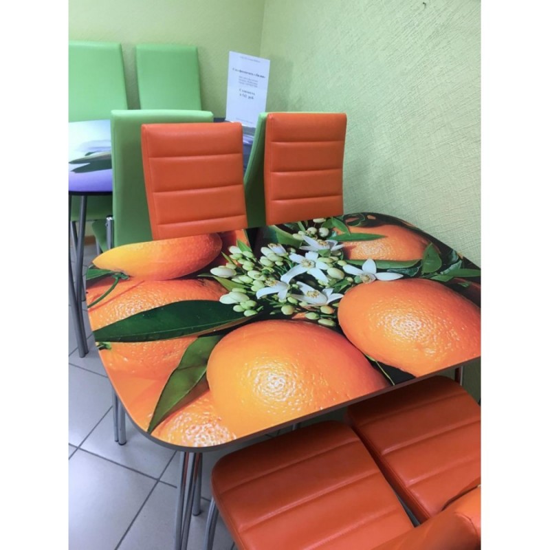 Стол обеденный "Агат" Апельсины 120 см со стеклом