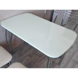 Стол обеденный "Агат" Ваниль 120 см со стеклом